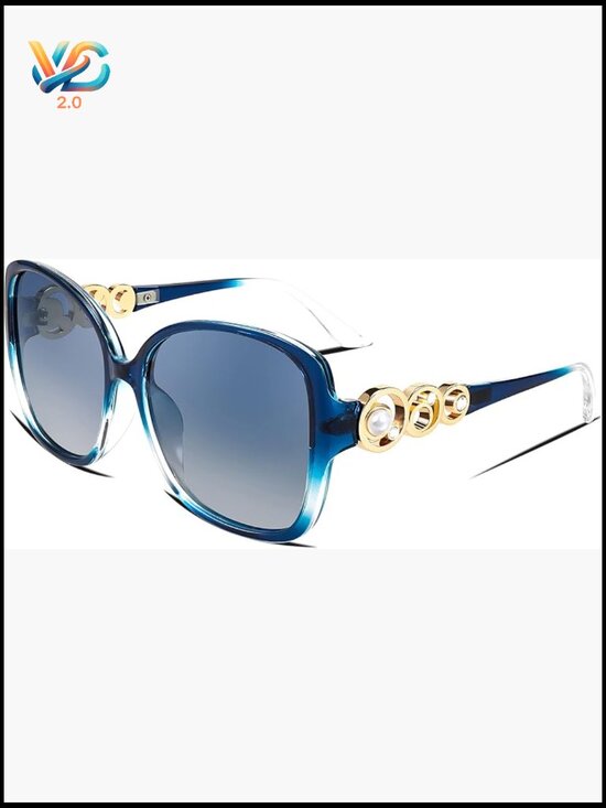 Oversized Square Sunglasses with Pearl Details Classic Polarized UV Protection